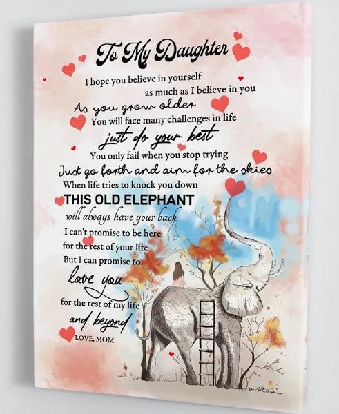 To My Daughter Elephant Framed Portrait Poster & Canvas Gift For Daughter Birthday Gift For Mom Decor Wall Art Visual Art