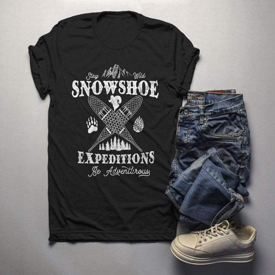 Men’s Hipster Snowshoeing T shirt Snowshoe Expeditions Shirts Be Adventurous Vintage Graphic Tee