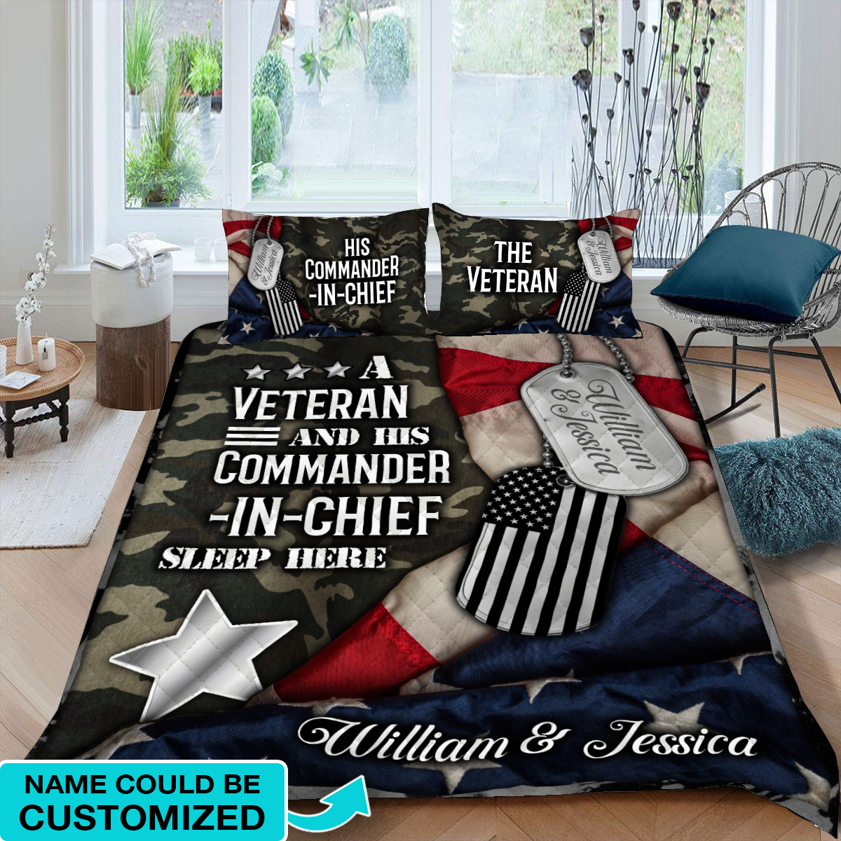 Personalized A Veteran And His Commander-In-Chief Sleep Here Quilt Blanket Quilt Set