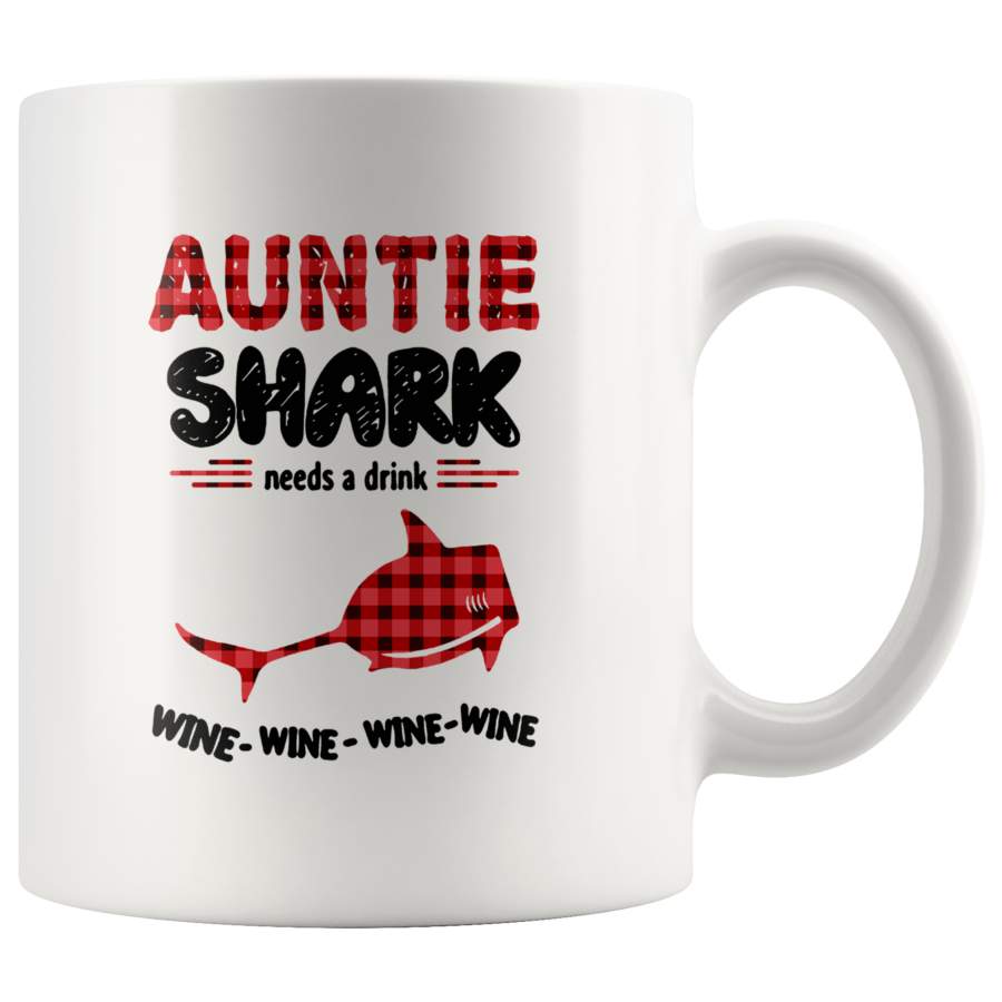 Auntie shark needs a drink wine mother’s day gift white coffee mug