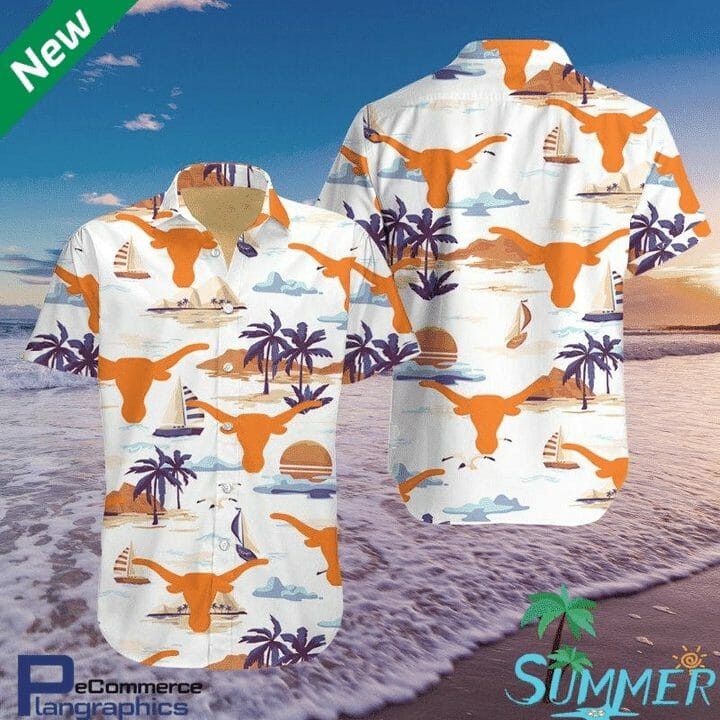 NCCA Texas Longhorns White Orange Hawaiian Shirt