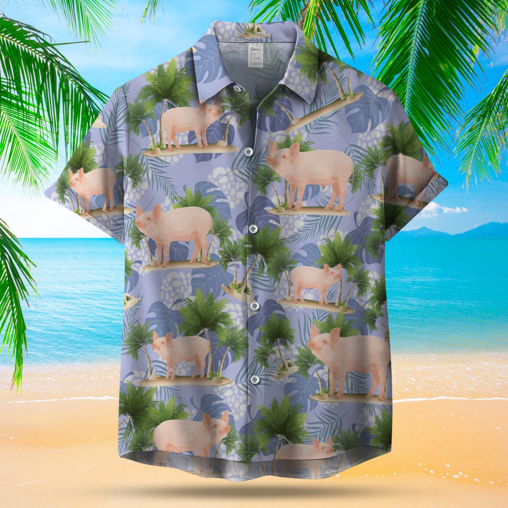 Pig Tropical Island Hawaii Unisex Print Aloha Short Sleeve Casual Shirt Ha25708