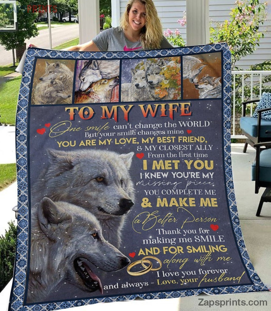 Gift For Wife – To My Wife – Wolf – I Met You – Blanket