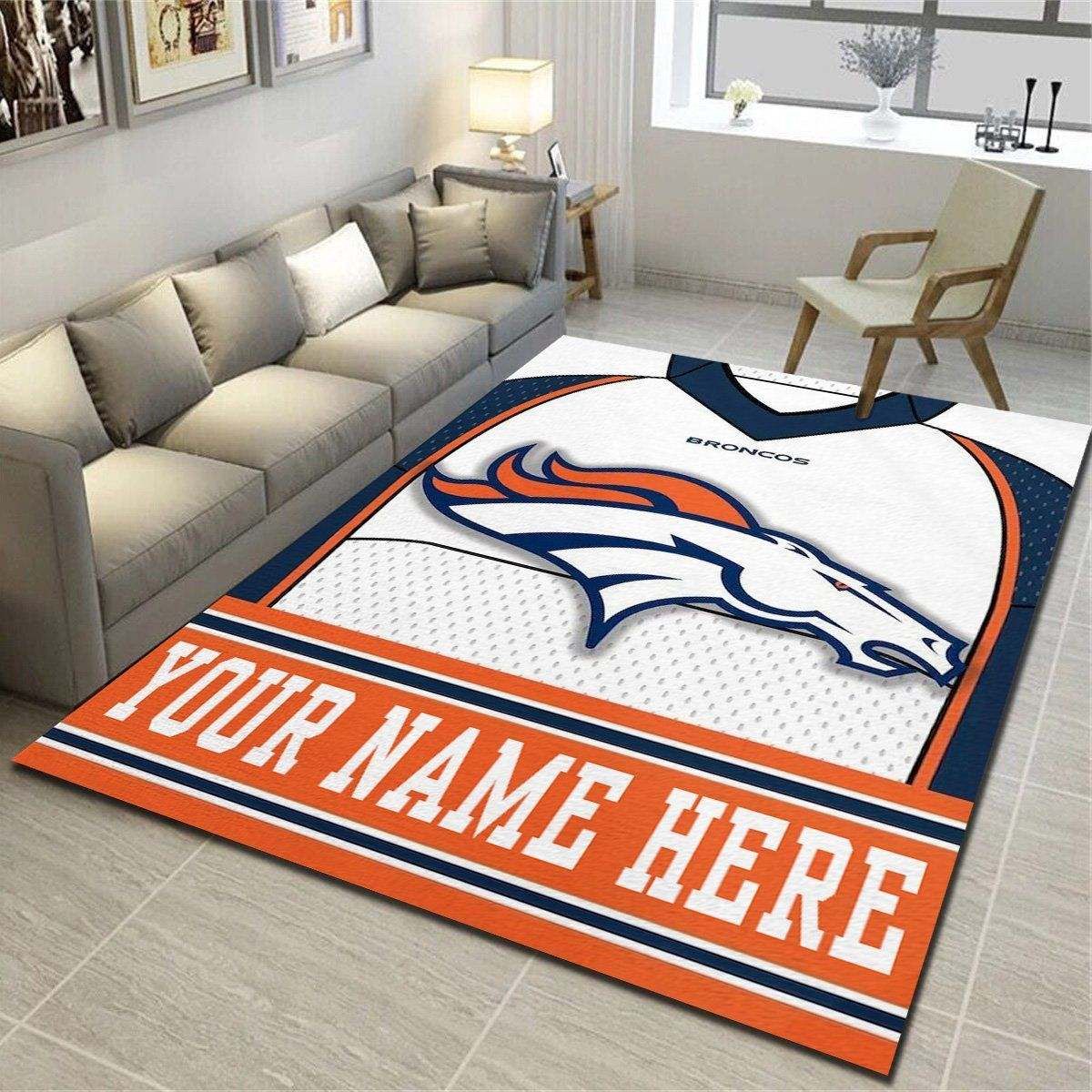 Denver Broncos Personalized Rug, Team Living Room Bedroom Carpet, Customized Fan Cave Floor Mat