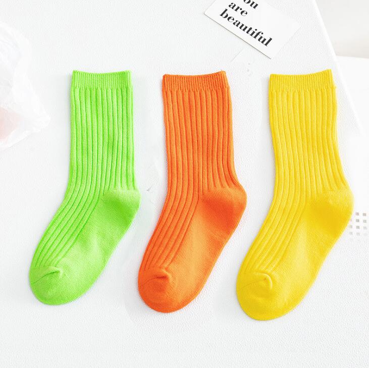 3 Pairs Autumn Winter Children Socks Boys Girls Soft Double Needle Cotton Tube Socks Kids Solid Candy Color Sport Socks alx