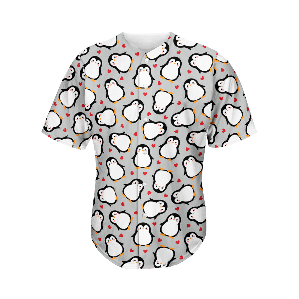 Red Heart And Penguin Pattern Print Men’S Baseball Jersey 3D Print