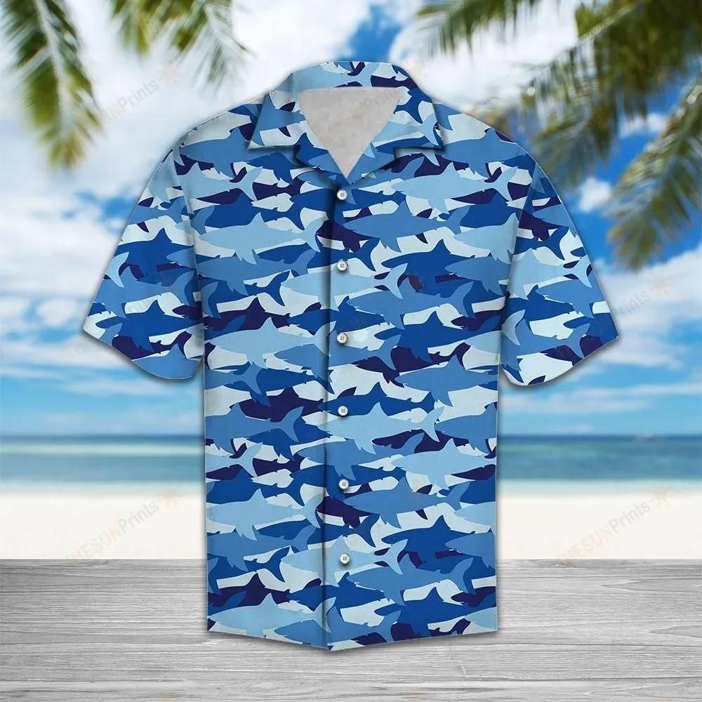 Shark Camouflage Aloha Hawaiian Shirt Colorful Short Sleeve Summer Beach Casual Shirt For Men And Women