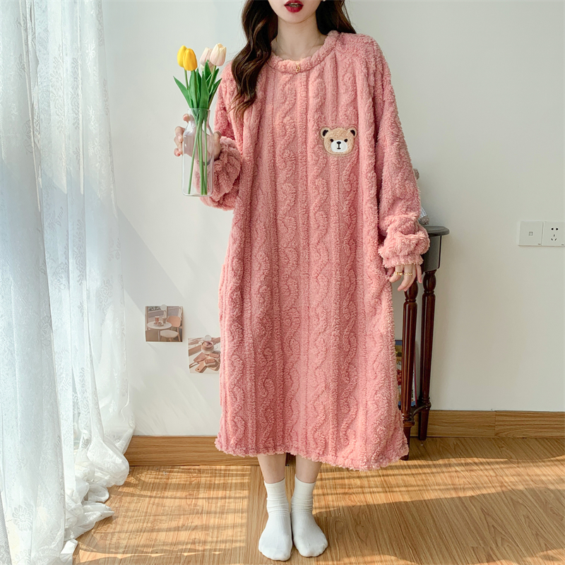 Women Nightgown Plus Size 5XL Winter Jacquard Home Nightdress Plush Sleepwear Flannel Sleepshirt Pregnant Dress Thick Night Wear alx