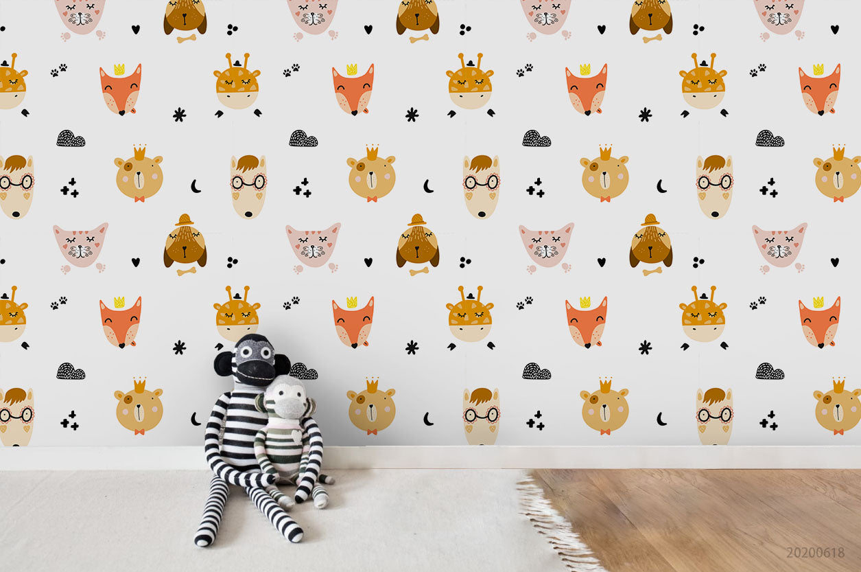 3D Cartoon Animal Head Wall Mural Wallpaper A163 Lqh