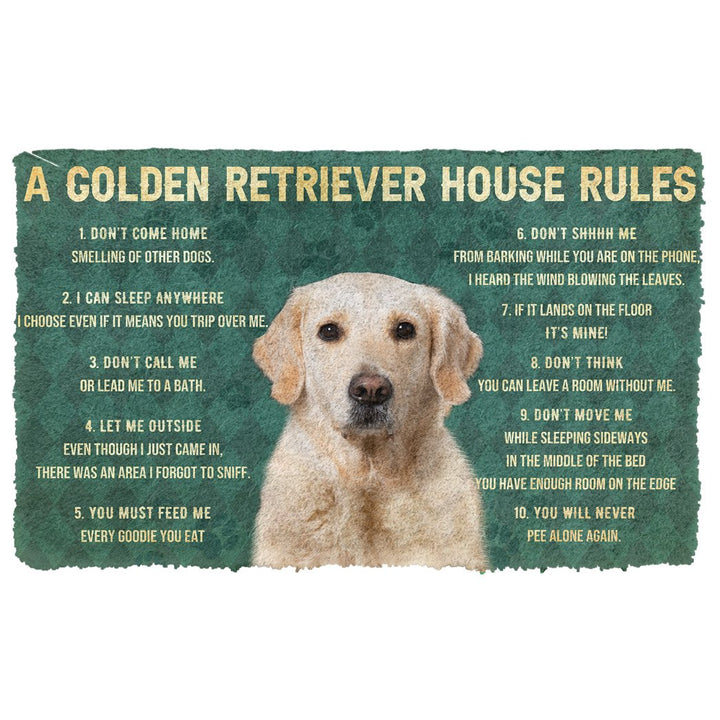 Waybackapparel House Rules Golden Retriever Dog 3D Doormat