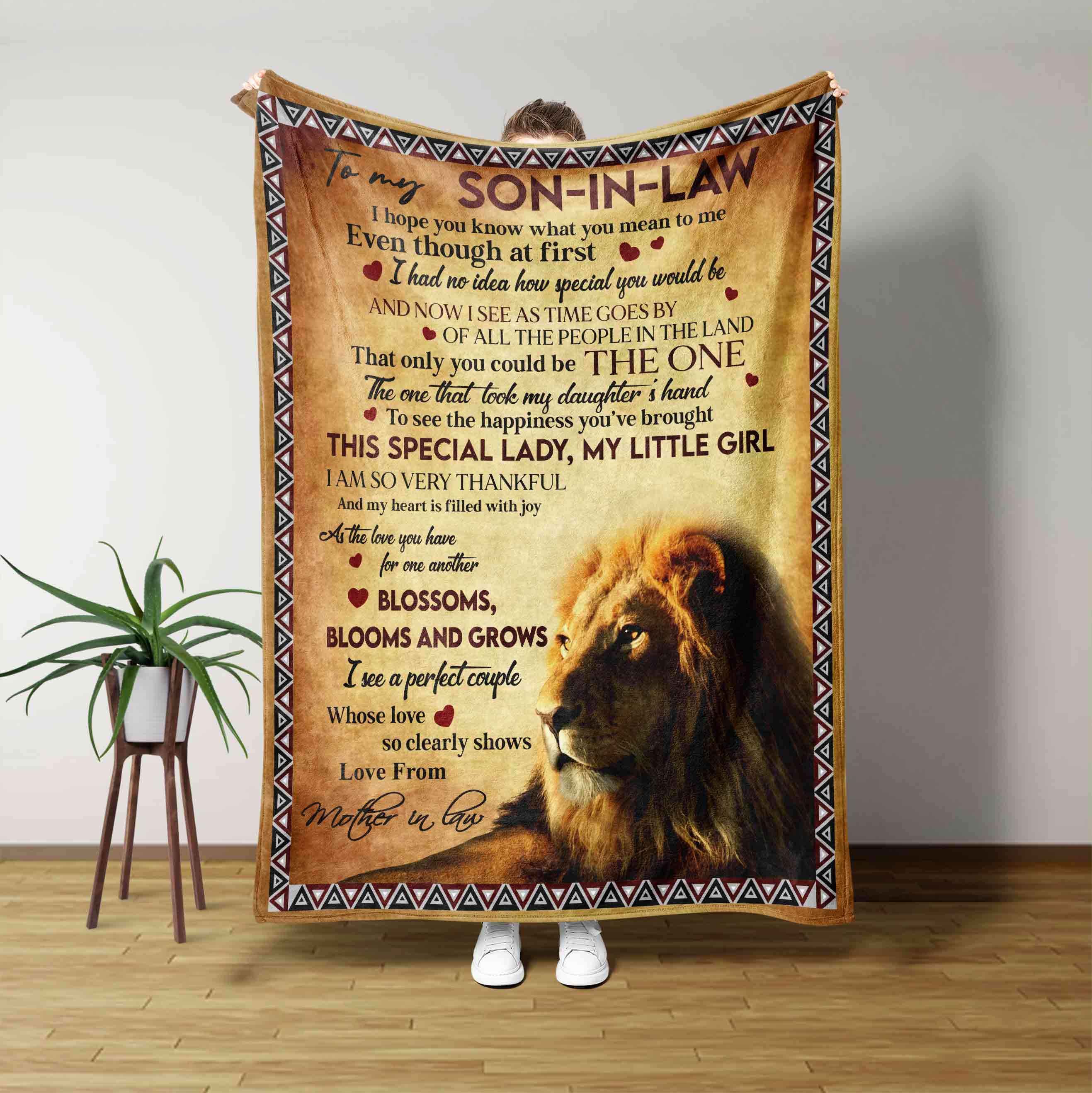 To My Son In Law Blanket, Monogrammed Blanket, Family Blanket, Lion Blanket, Blanket For Gift