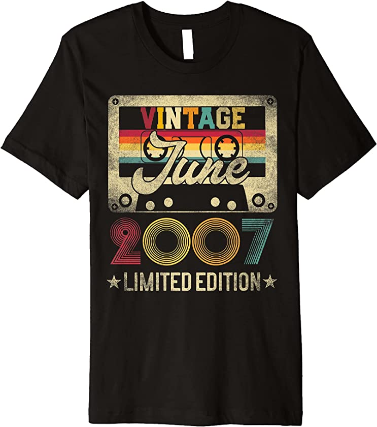 2007 June 14th Birthday 14 Years Old Limited Edition Vintage Premium T-Shirt