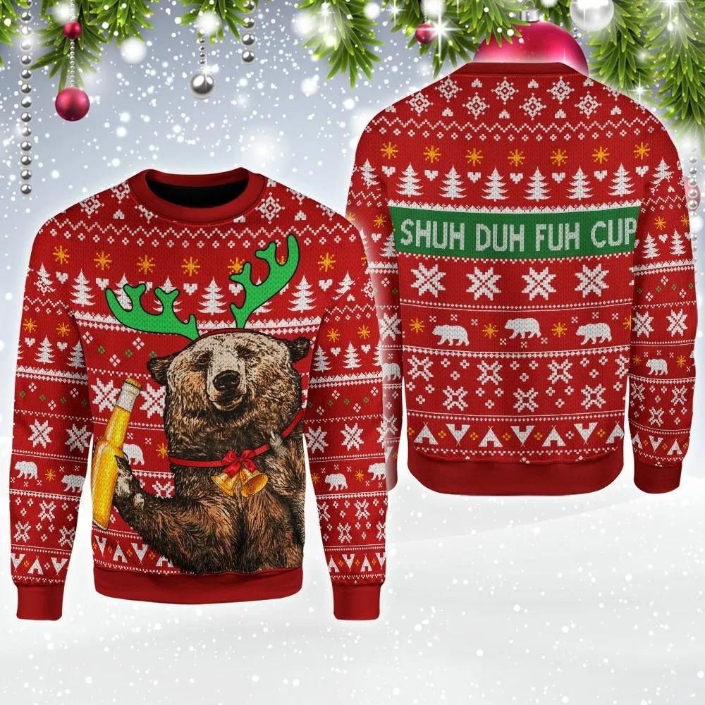 Bear Beer Shud Duh Fuh Cup Ugly Christmas Sweater | For Men & Women | Adult | Us3102