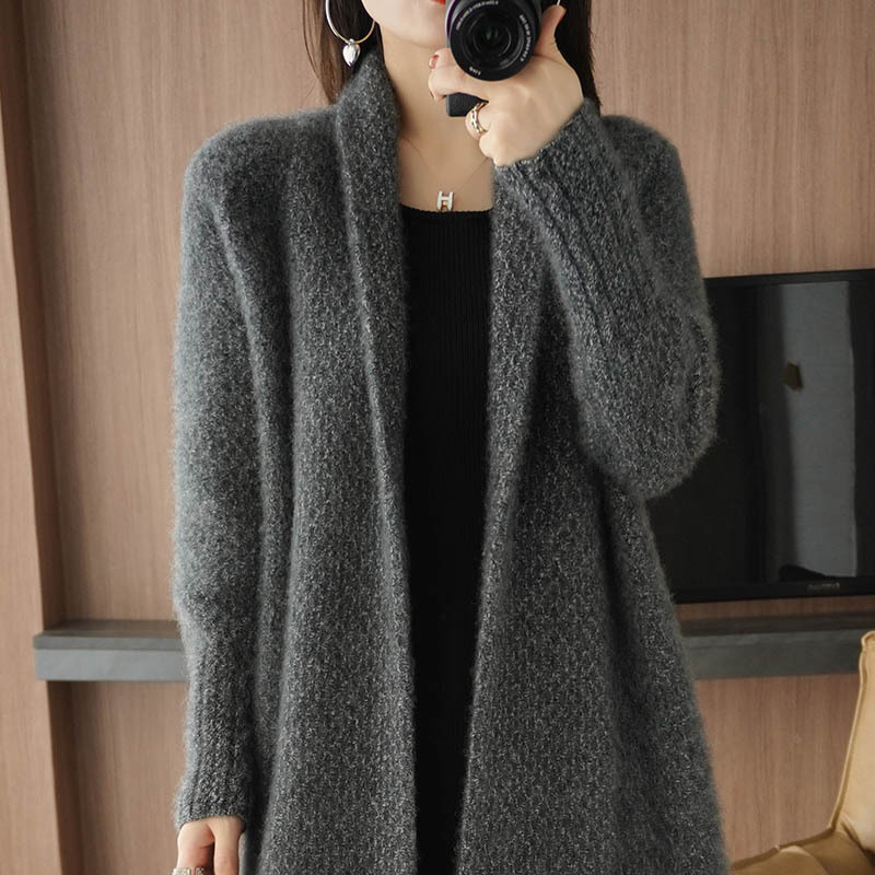 Women Faux Mink Cashmere Cardigan Loose Pull Femme Bat Sleeve Long Coat Thickness Warm Knitted Sweater Outwear Winter Clothes alx