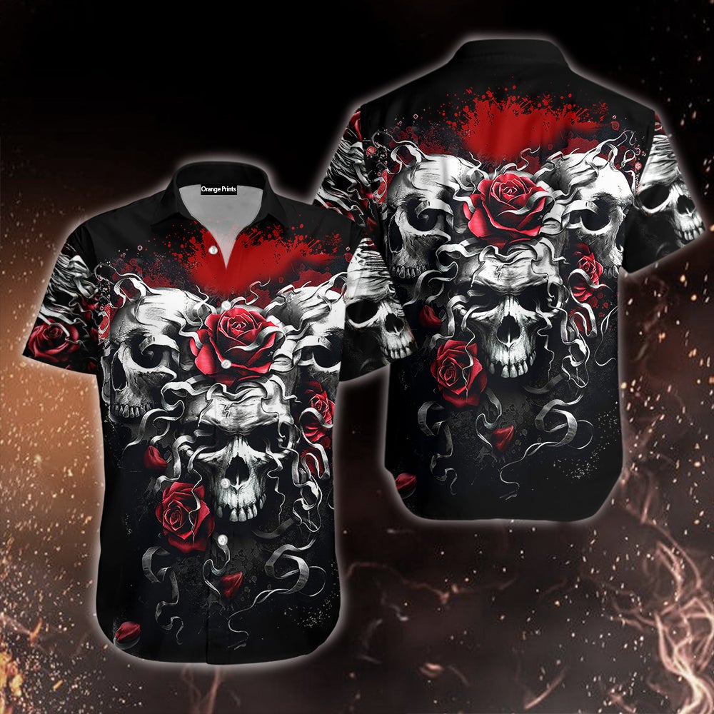 Skull And Roses Red Aloha Hawaii Shirts For Men Women Ha12109