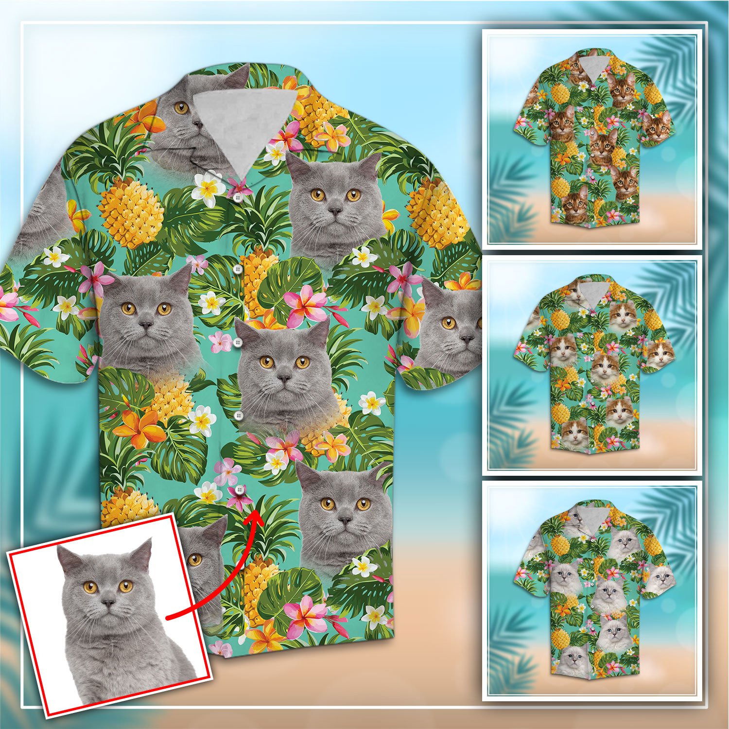 Custom Photo Cat Pineapple Tropical Hawaii Shirt Ha81147