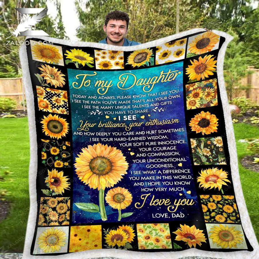 Zalooo – Custom Fleece Blanket – To my Daughter (Dad) – Sunflower Blanket – I see