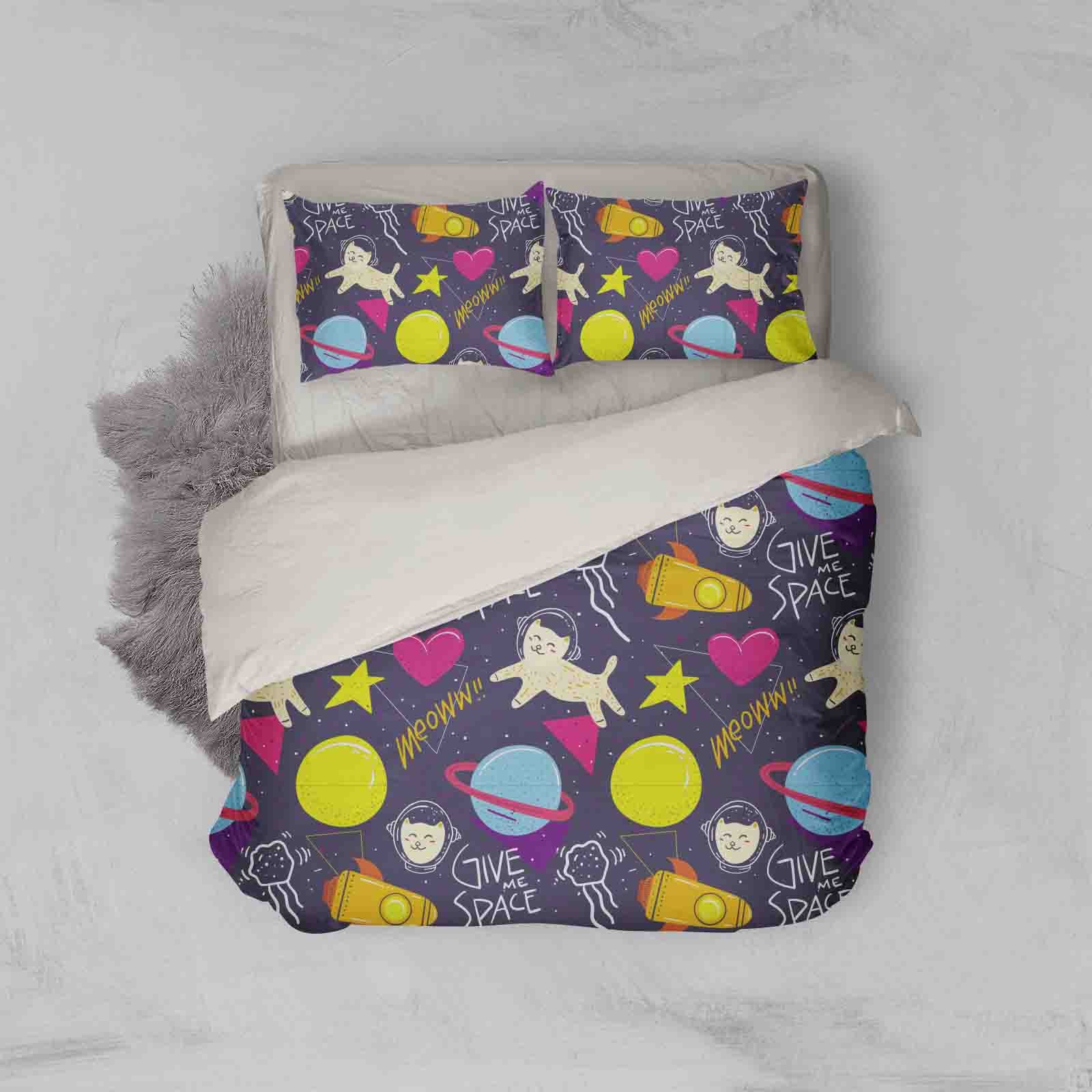 3D Cartoon Space Cat Animal Astronaut Planet Pattern Quilt Cover Set Bedding Set Duvet Cover Pillowcases Lxl