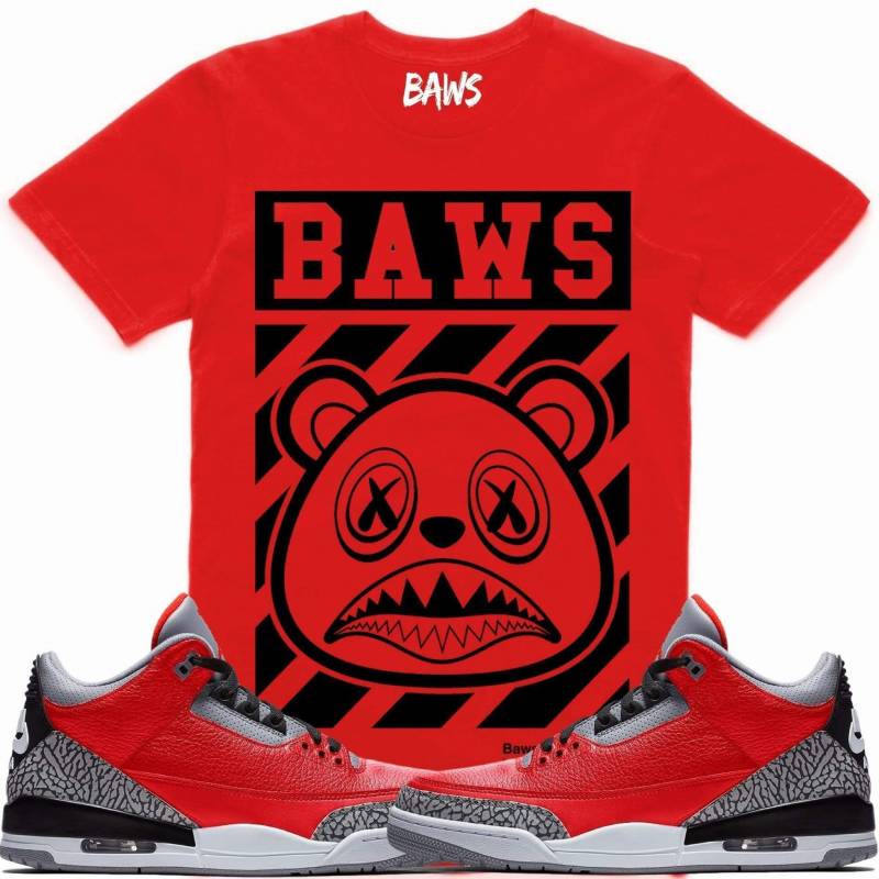 Caution Baws Sneaker T-Shirt Jordan Retro 3 Red Cement Elephant