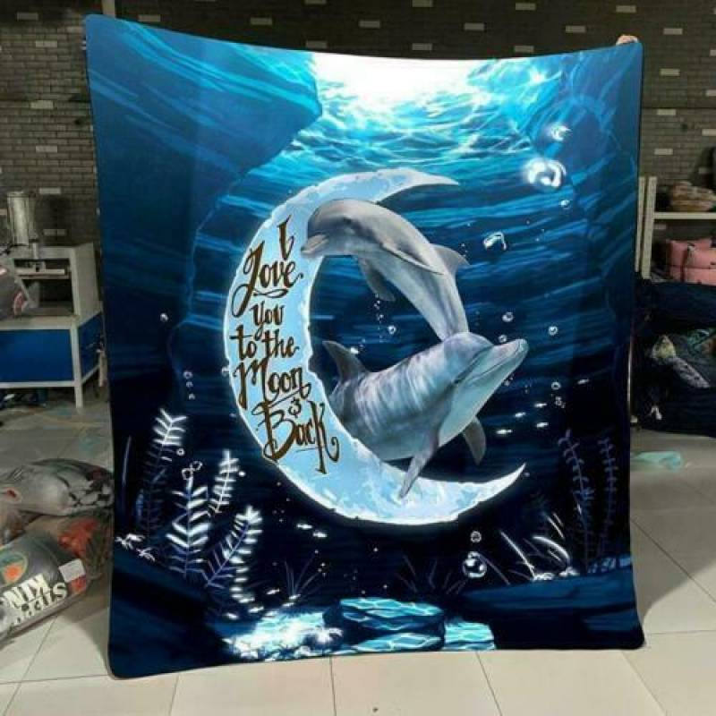 homesweetquilt – Dolphin I Love You To The Moon & Back fleece blanket, Small, Medium, Large, X-large, hf0508