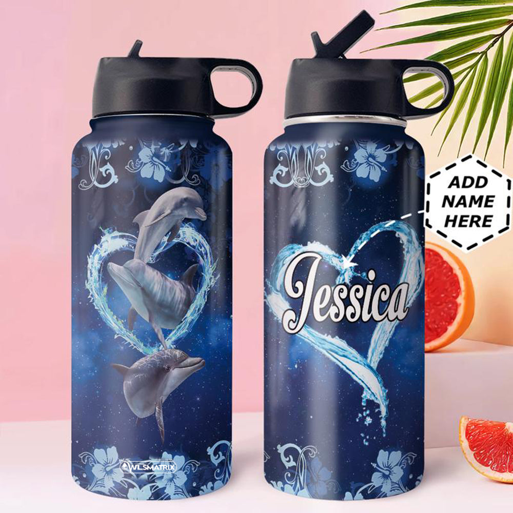 Dolphin Love Personalized – Stainless Steel Bottle With Straw Lid Bots01Nga251021