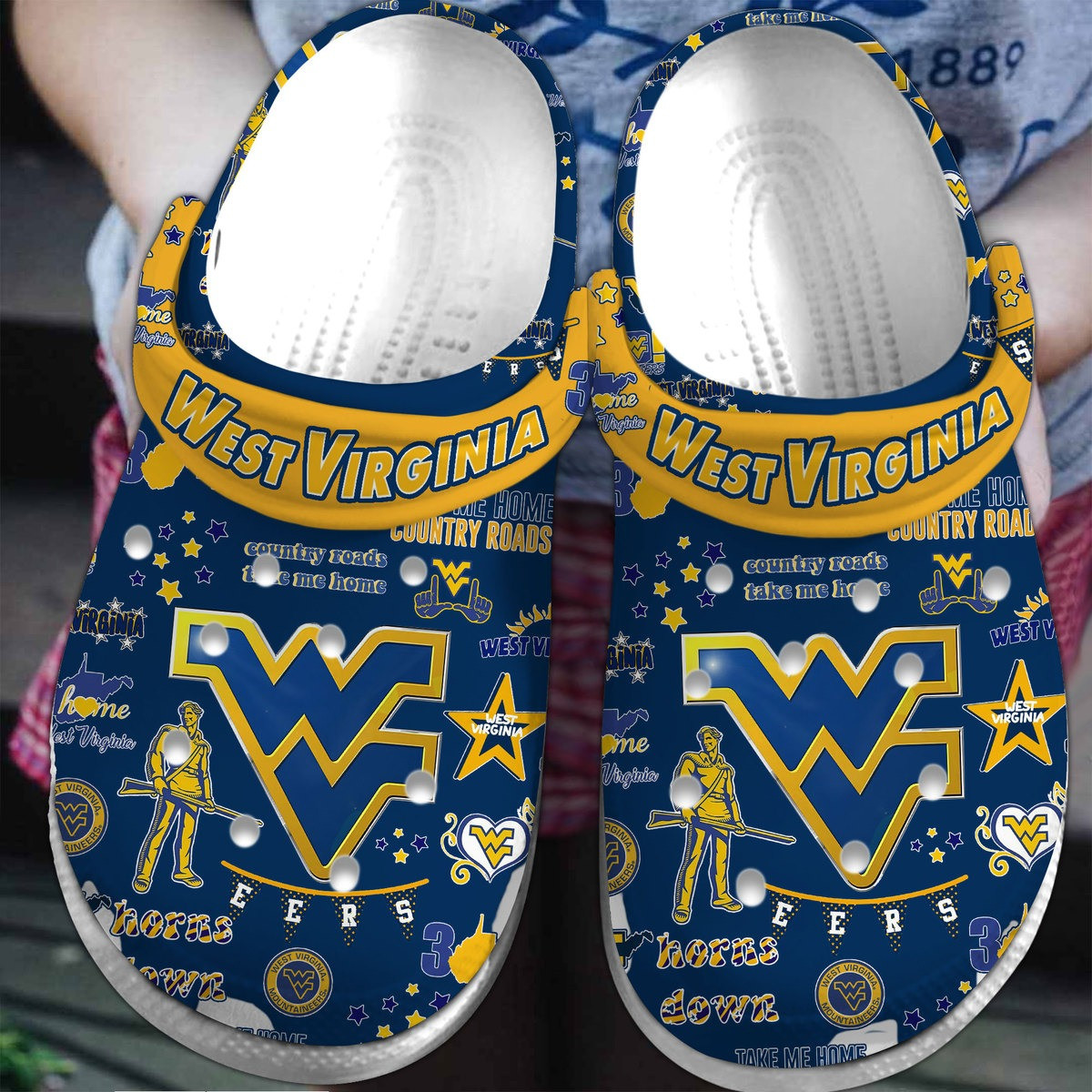 West Virginia Mountaineers NCAA Sport Crocs Crocband Clogs Shoes Comfortable For Men Women and Kids 3