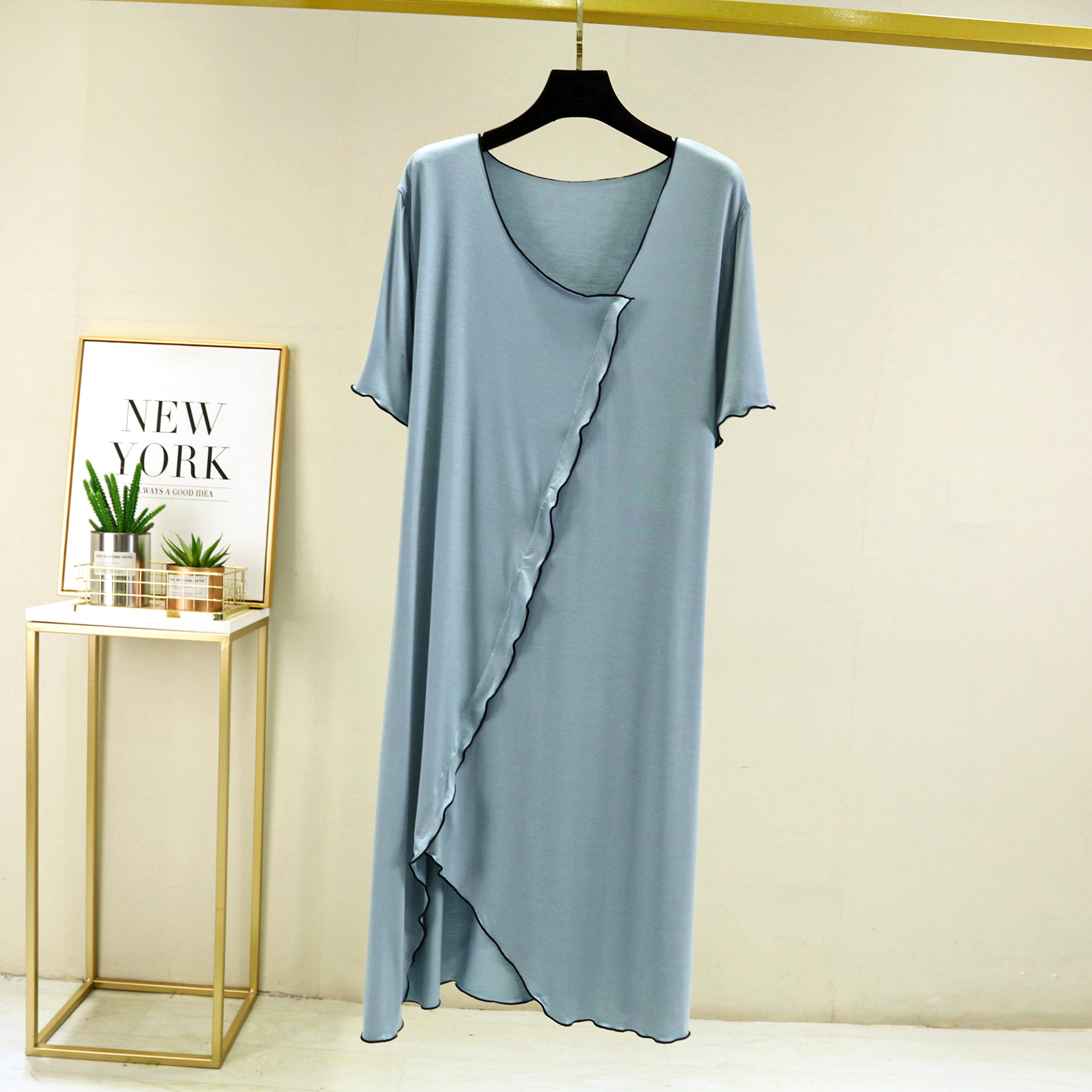 Summer New Modal round Neck Short Sleeve HOME Dress Irregular Hem Fashion Long Skirt plus Size Loose Sleeping Dress sleepwear alx