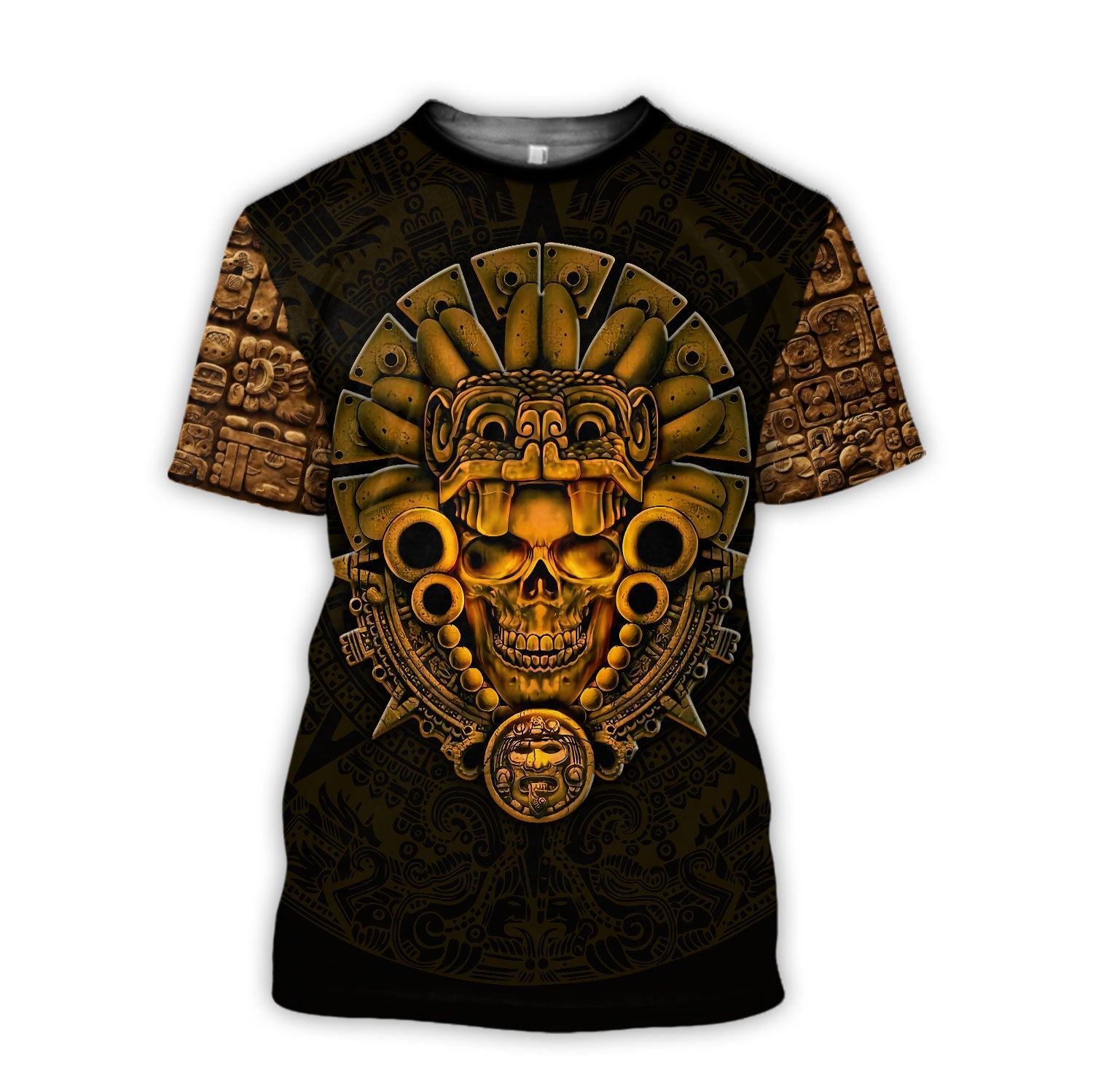 Mexicano 3D Shirt, Skull Maya Kukulkan Gold Shirt, New Mexico Shirt