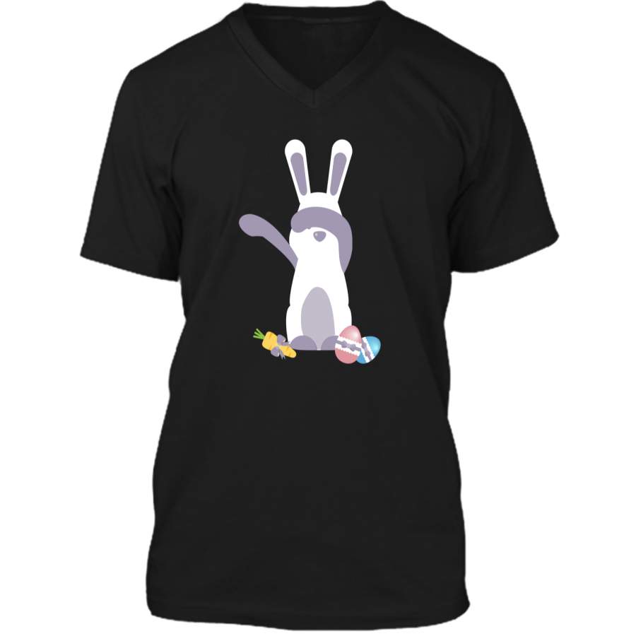 Cute Easter Bunny T-shirt Dabbing Bunny Tshirt Mens Printed V-Neck T