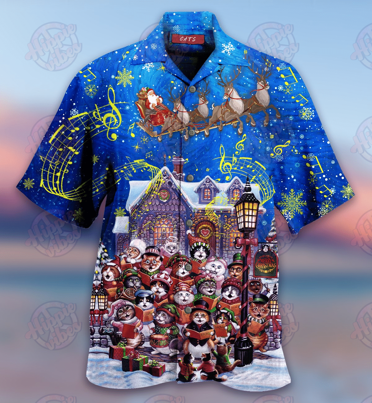 Cats Singing Christmas Carols Unisex Hawaiian Shirt Ha19136