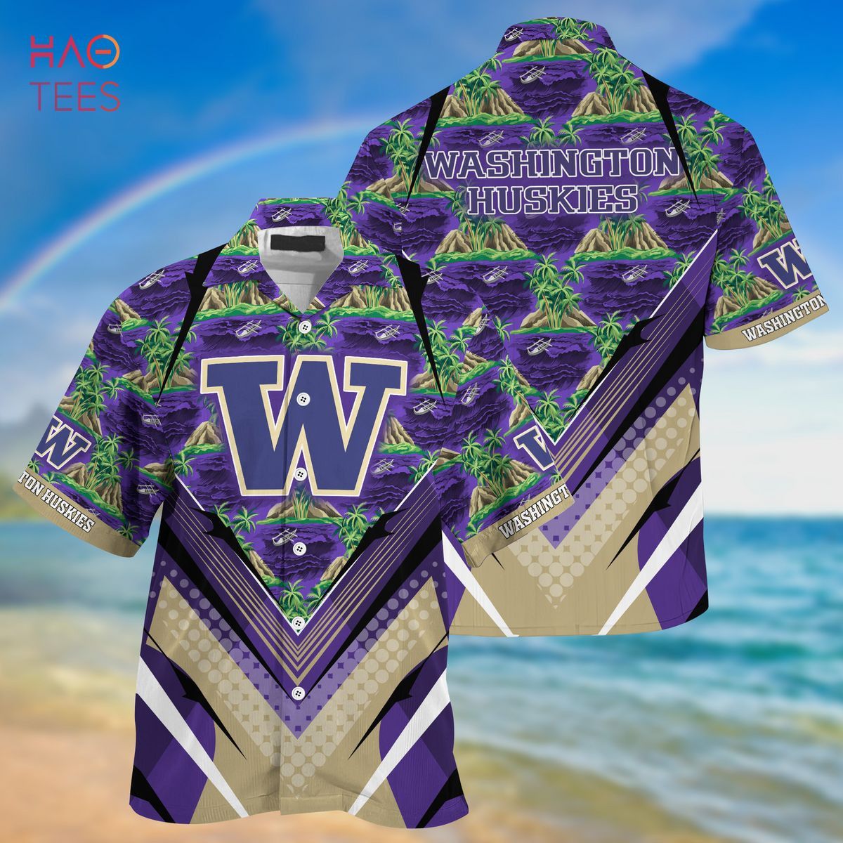 NCAA Washington Huskies Green Purple Trendy Hawaiian Shirt Aloha Shirt