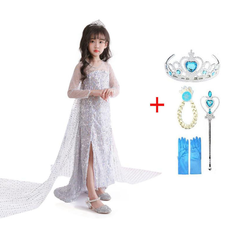 Snow Queen 2 Fancy Princess Elsa Dress Up Christmas Halloween Blue Girls Elsa Anna Costume Kids Sequins Wedding Dresses alx