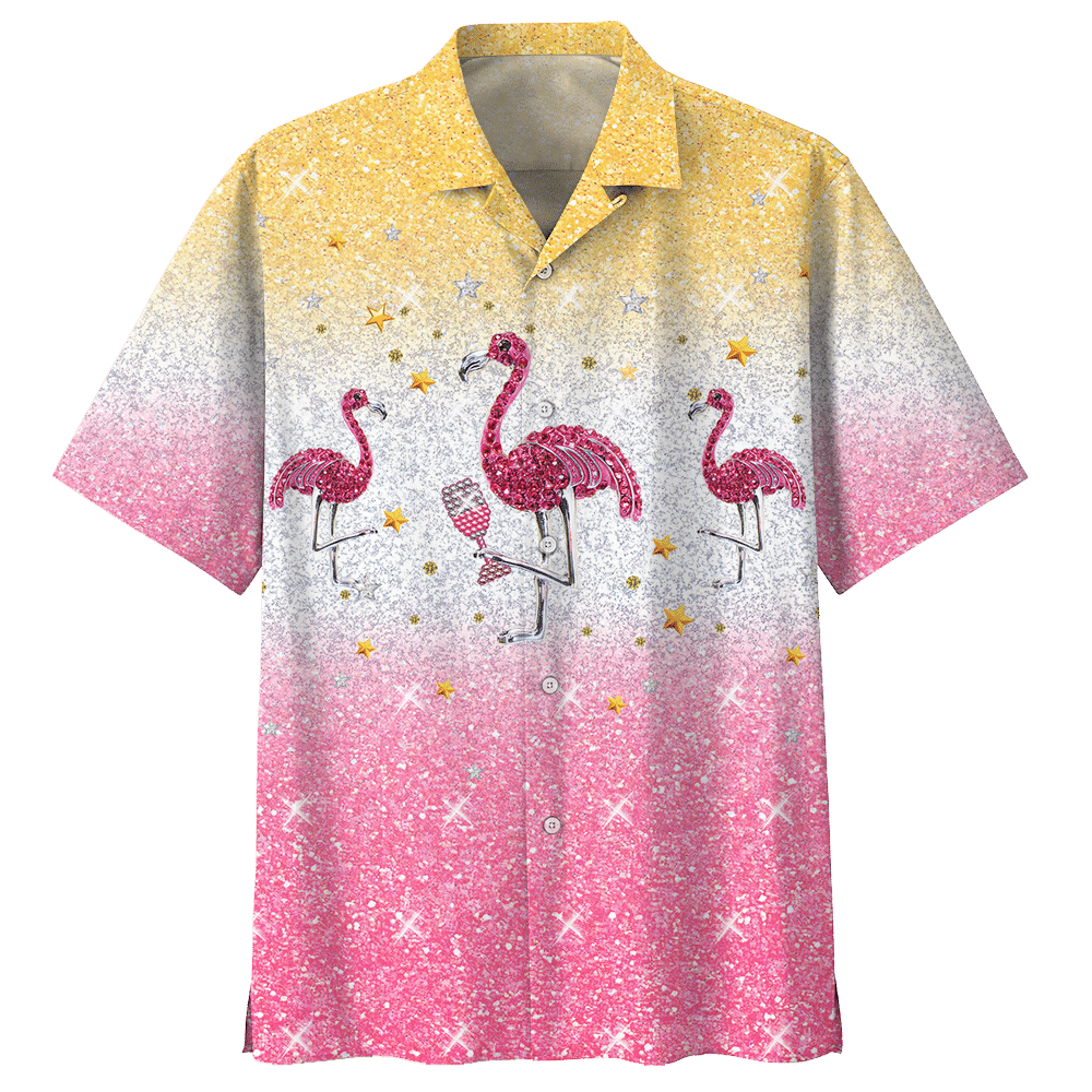 Flamingo Pink Awesome Design Unisex Hawaii Print Aloha Short Sleeve Casual Shirt Ha42717