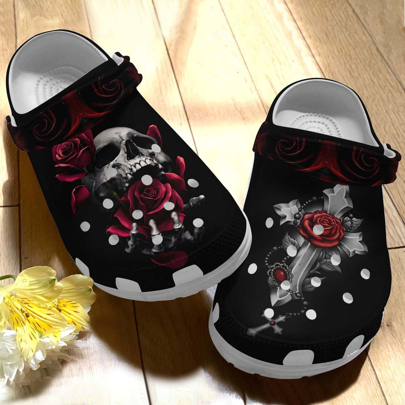 Skull Personalize Clog, Custom Name, Text, Fashion Style For Women, Men, Kid, Print 3D Whitesole Rose