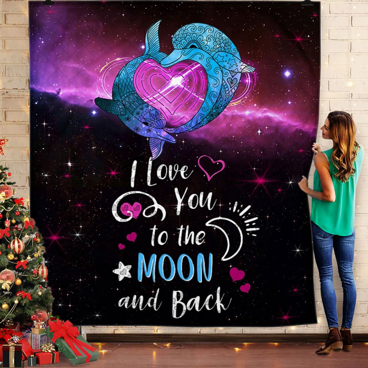 Couple Dolphin Blanket – I Love You To The Moon And Back Blanket Quilt