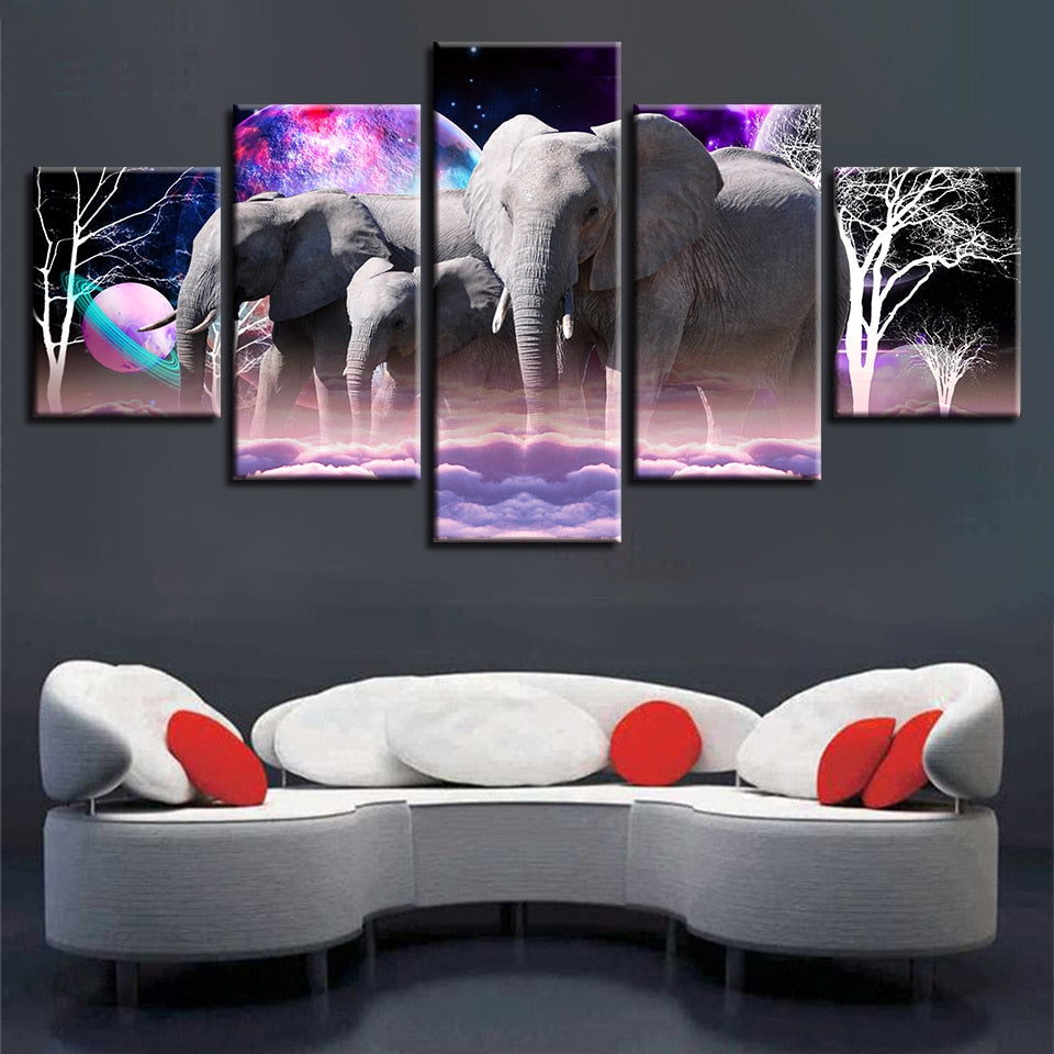 Wonder Elephants 5 Piece Hd Multi Panel Canvas Wall Art Frame