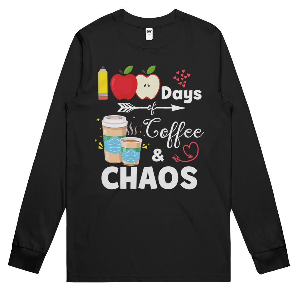 100 Days Of Coffee And Chaos 100Th Day Of School Teacher Long Sleeve T Shirts