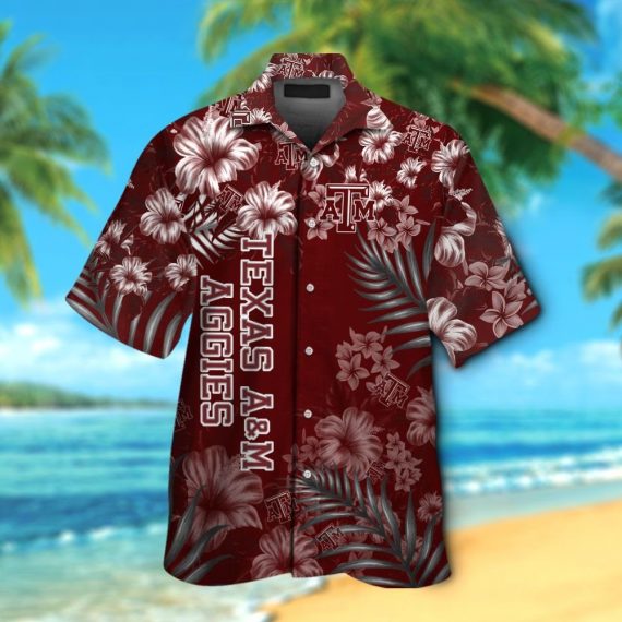 Texas Am Aggies Short Sleeve Button Up Tropical Aloha Hawaii Shirt Ha68637