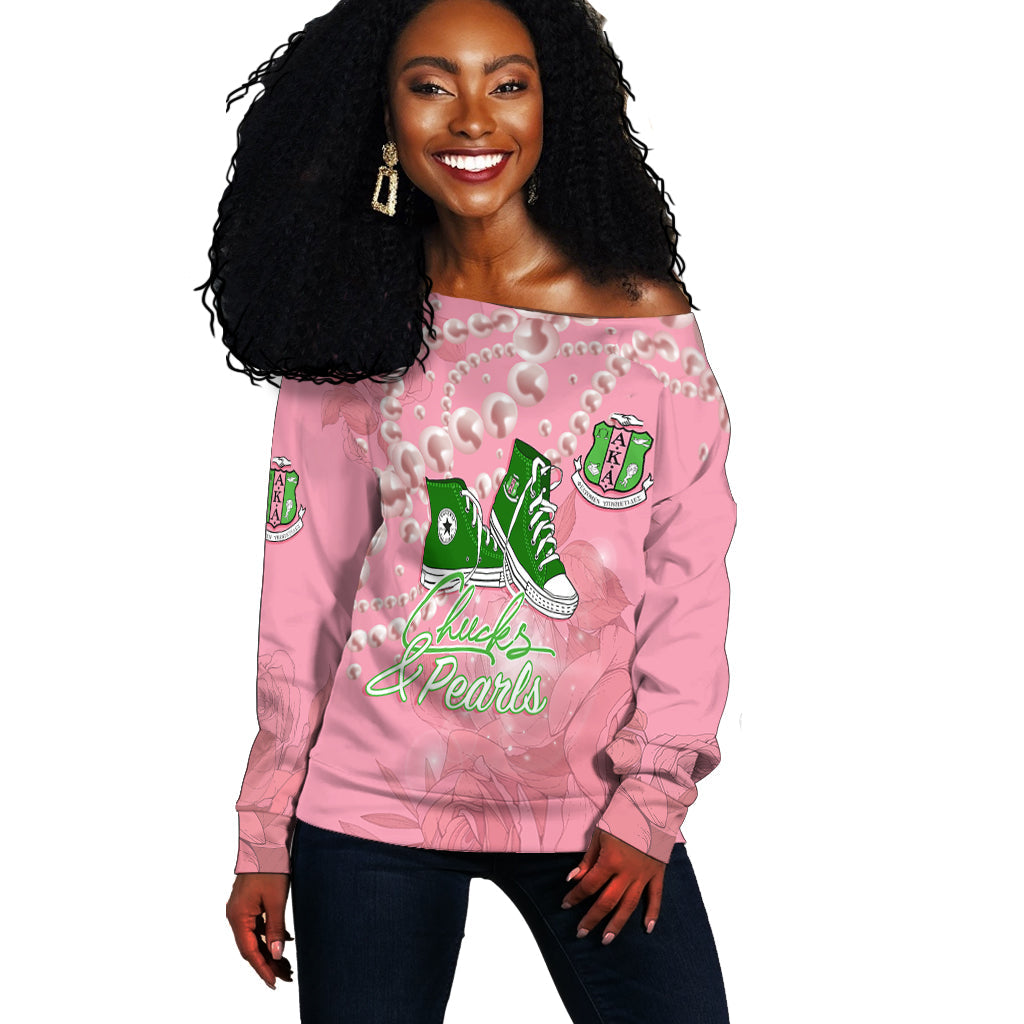 Alpha Kappa Alpha Off Shoulder Sweater Chucks And Pearls Change The World  Lt7