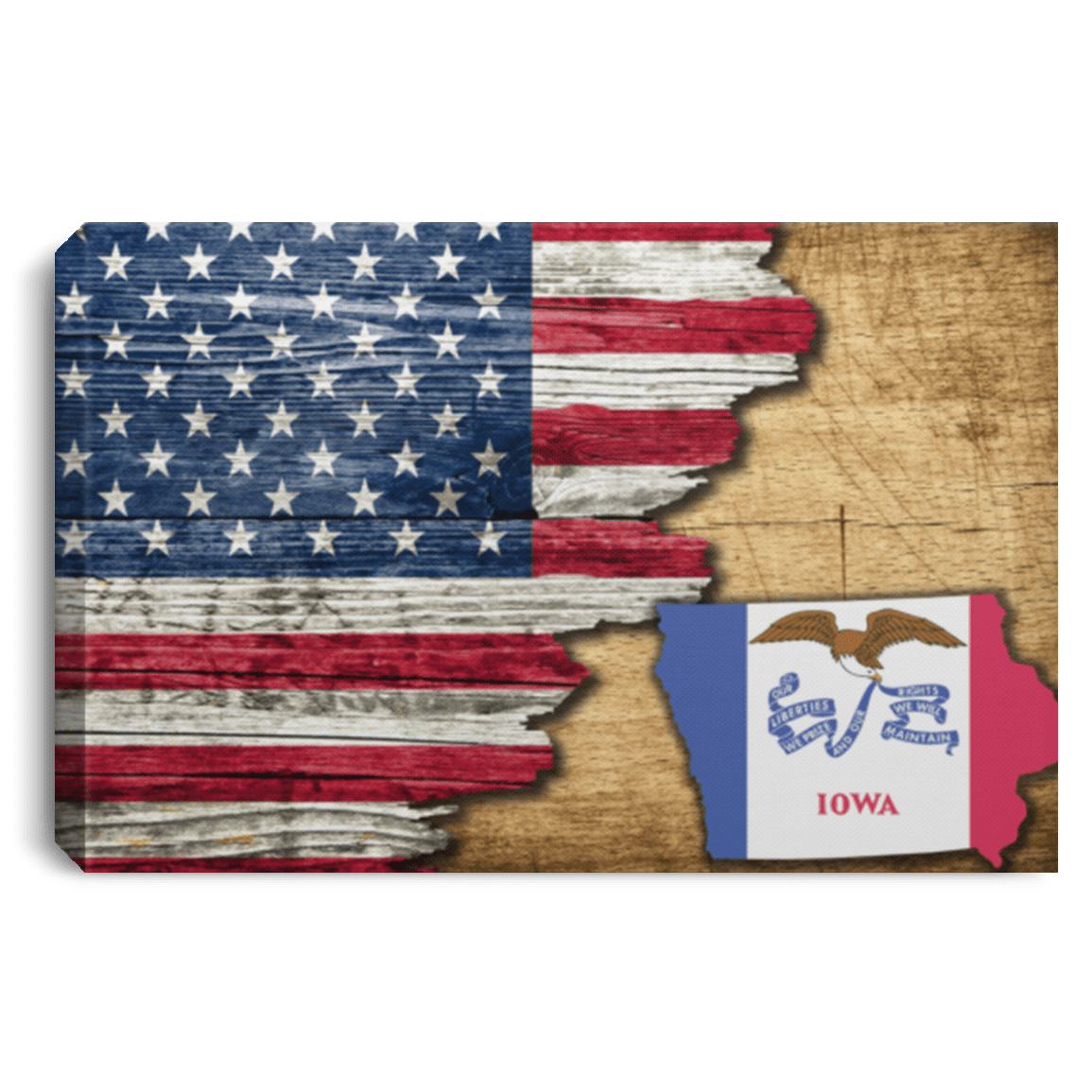 United States/Iowa Flag Ripped Effect 24X16 Inches  Landscape Canvas .75In Frame