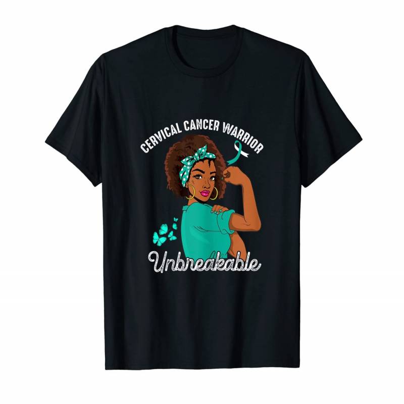 Womens Black Girl Cervical Cancer Warrior Cervical Cancer Awareness T-shirt