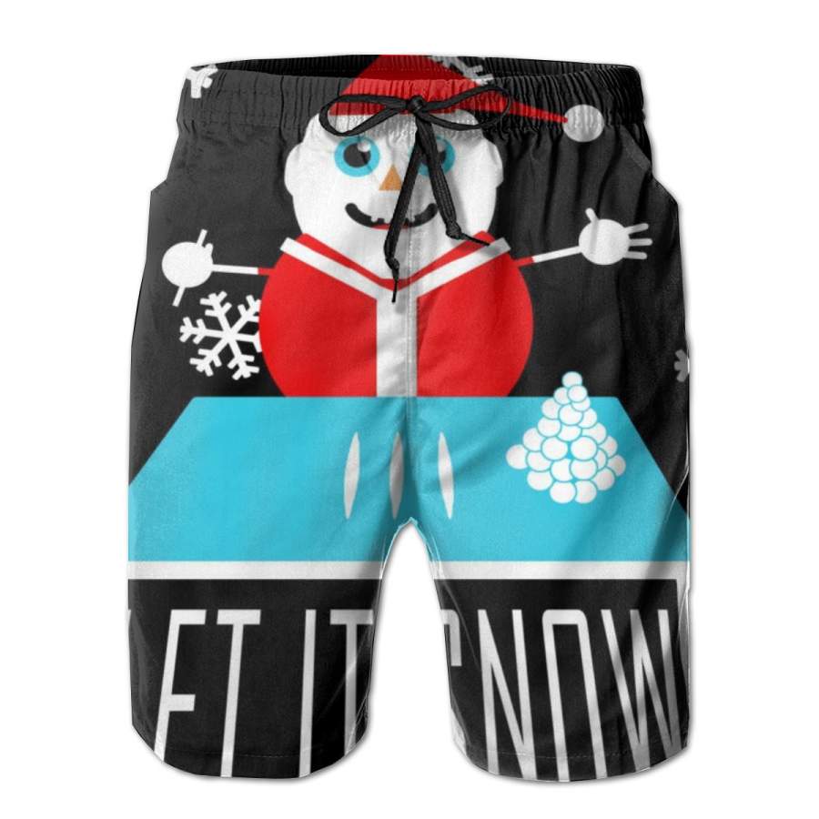 2 Pack Let It Snow Snow Man Santa Ugly Christmas Poster Men Swim Trunks Drawstring Elastic Waist Quick Dry Beach Shorts with Mesh Lining Swimwear Bathing Suits