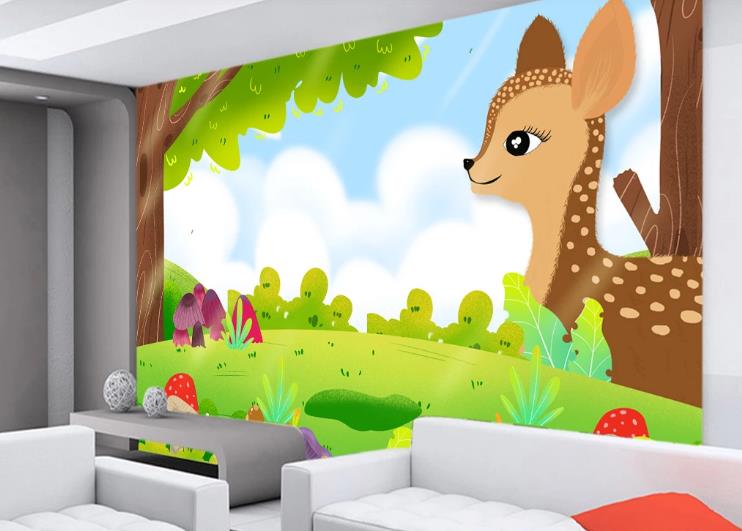 3D Cartoon Forest Animal Sika Deer Wall Mural Wallpaper Lqh 578