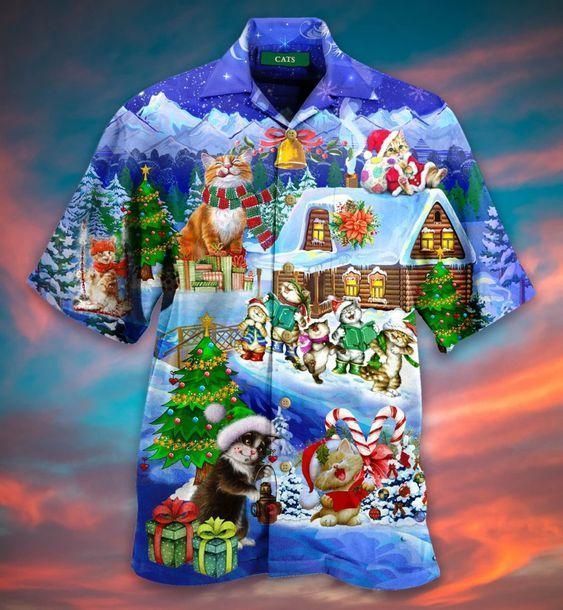 Buy Hawaii Aloha Shirts Cats Enjoy Christmas Ha98873