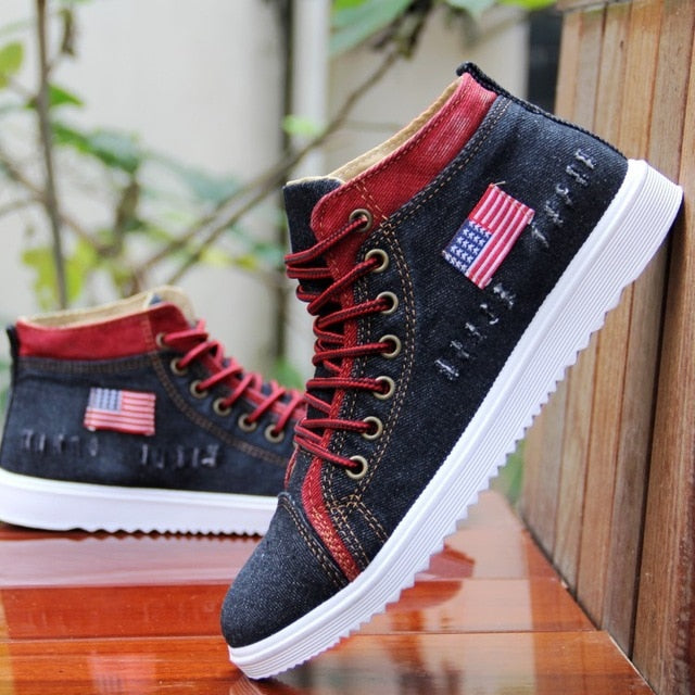 American Flag Label Trendy Fashion Style Vintage Denim Shoe