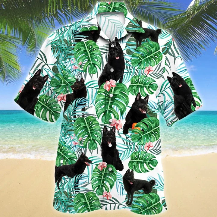 Cute Black Schipperke Dog Tropical Plant Hawaii Summer Aloha Shirt For Men Women Ha80354