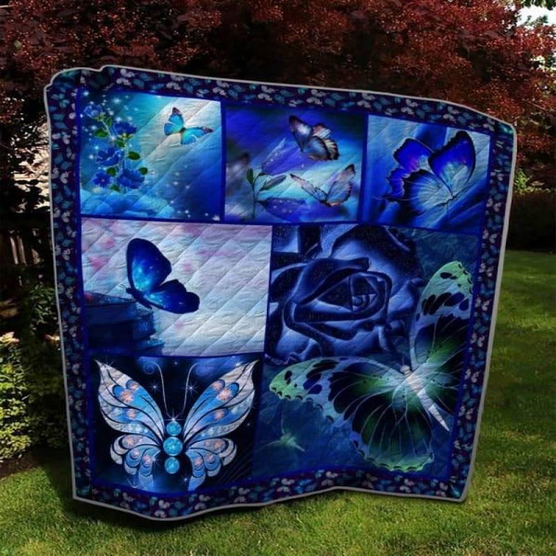 Blue Twinkle Butterfly Quilt Blanket