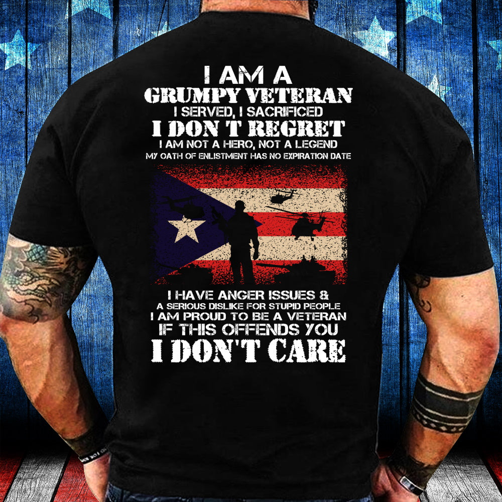 Veteran Shirt, Grumpy Veteran Shirt, I Am A Grumpy Veteran I Don’T Care Puerto Rican Flag T-Shirt