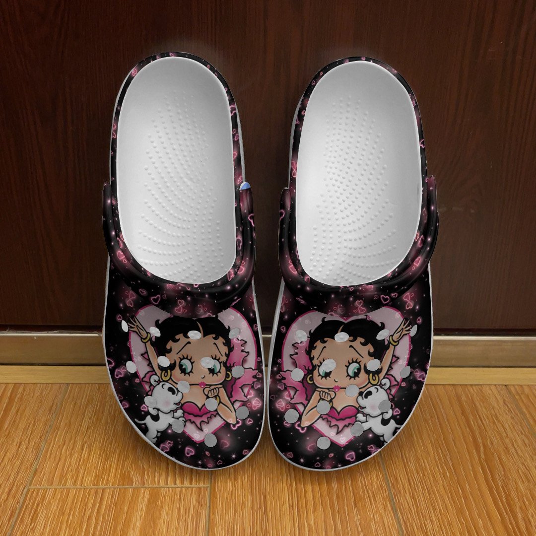 Betty Boop Fan Gift Rubber Crocs Crocband Clogs, Betty Boop With Puppy Dog Comfy Footwear