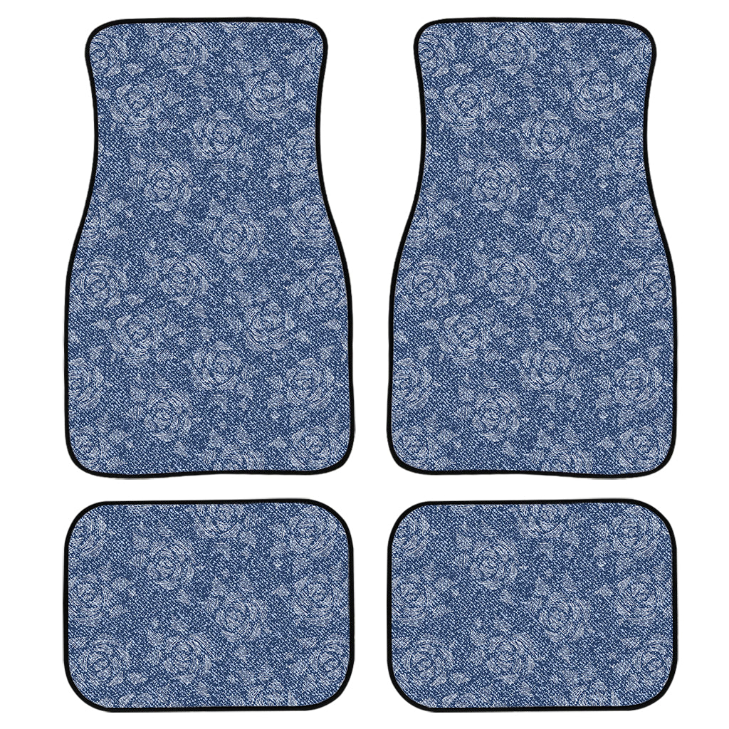 Rose Denim Jeans Pattern Print Front And Back Car Floor Mats, Front Car Mat